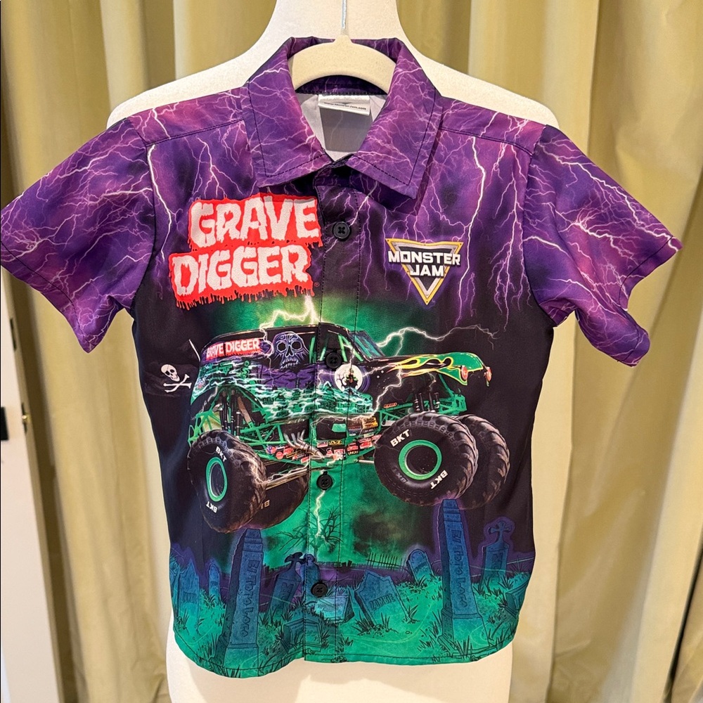 Monster Jam - Toddler Boy’s Grave Digger Button Down Shirt - Size: 4T